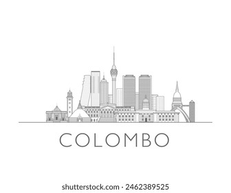 Colombo skyline cityscape illustration in black and white 