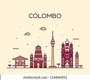 Colombo skyline, Sri Lanka. Trendy vector illustration, linear style