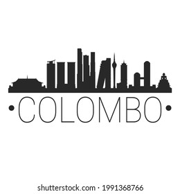 Colombo, Sri Lanka City Skyline. Silhouette Illustration Clip Art. Travel Design Vector Landmark Famous Monuments.