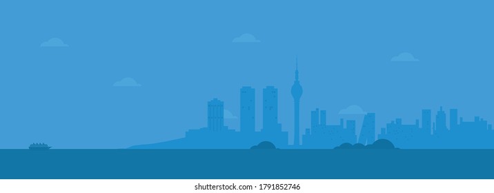 Colombo, Sri Lanka skyline with panorama in blue background. Vector illustration. Business travel and tourism concept with modern buildings, Lotus Tower, Image for presentation, banner and website.