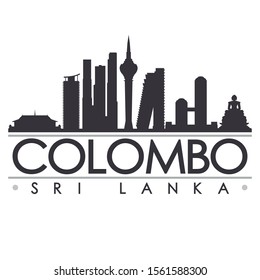 Colombo Sri Lanka Skyline Silhouette City. Cityscape Design Vector. Famous Monuments Tourism.