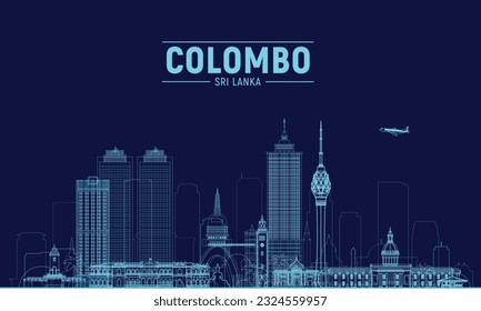 Colombo Sri Lanka) Skyline vector illustration. Business travel and tourism concept with modern buildings.  presentation, banner, placard and web site.