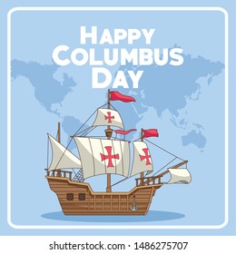colombus columbus day card with antique navigation tools cartoons, america discovery celebration, travel and history. vector illustration graphic design