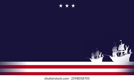 Colombus day background with silhouette of ship