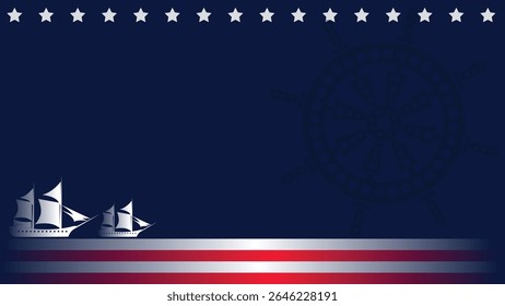 colombus day background with silhouette of ship, steer wheel, anchor and copy space area suitable to place on content with that theme