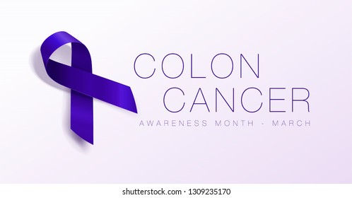 Colon Cancer Awareness Calligraphy Poster Design. Realistic Dark Blue Color Ribbon. March is Cancer Awareness Month. Vector Illustration