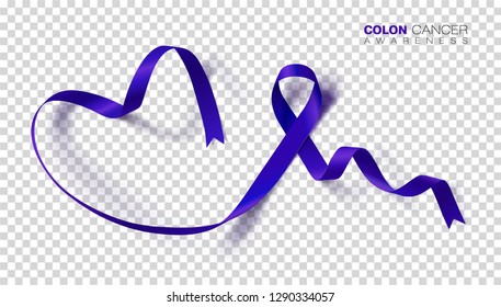 Colon Cancer Awareness Month. Dark Blue Color Ribbon Isolated On Transparent Background. Colorectal Cancer. Vector Design Template For Poster.