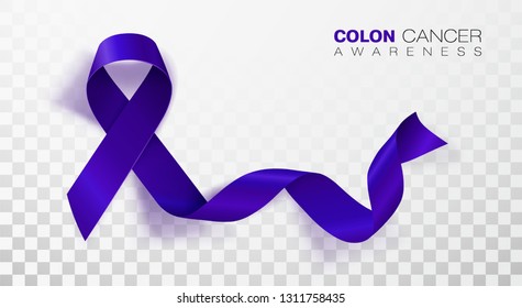 Colon Cancer Awareness Month. Dark Blue Color Ribbon Isolated On Transparent Background. Colorectal Cancer. Vector Design Template For Poster.
