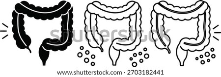 Colon icon set of large intestine anatomy isolated on transparent background