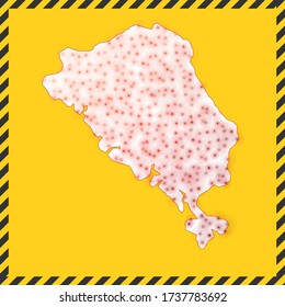 Colon Island closed - virus danger sign. Lockdown island icon. Black striped border around map with virus spread concept. Vector illustration.