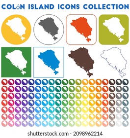 Colon Island icons collection. Bright colourful trendy map icons. Modern Colon Island badge. Vector illustration.