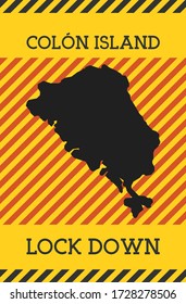 Colon Island Lock Down Sign. Yellow island pandemic danger icon. Vector illustration.