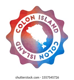 Colon Island low poly logo. Colorful gradient travel logo in geometric style. Multicolored polygonal Colon Island rounded sign with map for your infographics.