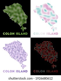 Mapa de la isla de Colón. Colección del mapa de la isla de Colón en estilo punteado. Ilustración vectorial.