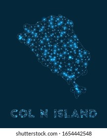Colon Island network map. Abstract geometric map of the island. Internet connections and telecommunication design. Authentic vector illustration.
