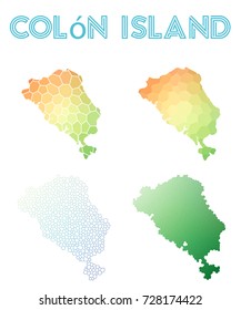 Colon Island polygonal island map. Mosaic style maps collection. Bright abstract tessellation, geometric, low poly, modern design. Colon Island polygonal maps for infographics or presentation.