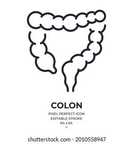 Colon or large intestine editable stroke outline icon isolated on white background flat vector illustration. Pixel perfect. 64 x 64.