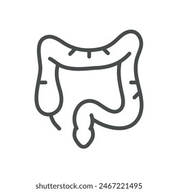 Großes Darmsymbol des Kolons. Isolierte Liniendarstellung des Großen Darms, die das Verdauungssystem und die Gastroenterologie darstellt.