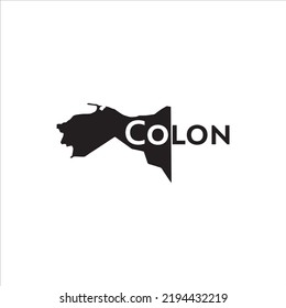 Mapa de colon y diseño de letras negras sobre fondo blanco