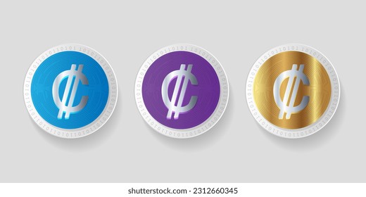 Colon National currency of Costa Rica metallic coin set vector illustration banner