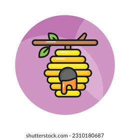Colonial bees preserved honey in beehive, modern icon of beehive