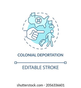 Colonial deportation blue concept icon. Type of official removal. Penal moving to colony. Deportation abstract idea thin line illustration. Vector isolated outline color drawing. Editable stroke