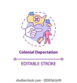 Colonial deportation concept icon. Type of official removal. Penal moving to colony. Deportation abstract idea thin line illustration. Vector isolated outline color drawing. Editable stroke