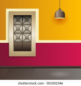 Colonial house facade with window and lamp, concept scene vector illustration
