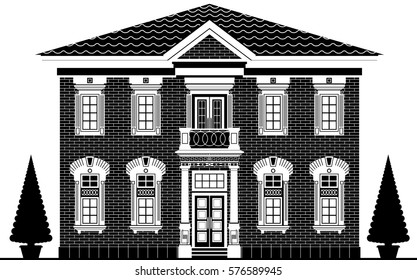 Colonial mansion isolated on white background