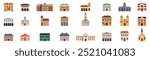 Colonial style building icons set. This set of colorful buildings is perfect for illustrating concepts such as architecture, urbanism, tourism and real estate