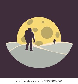 colonization futuristic landscape with astronaut and moon.flat design