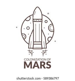 Colonization of Mars, concept design, black and white vector illustration