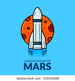 Colonization of Mars, concept design, line art vector illustration