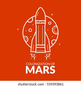 Colonization of Mars, concept design,travel to red planet vector illustration