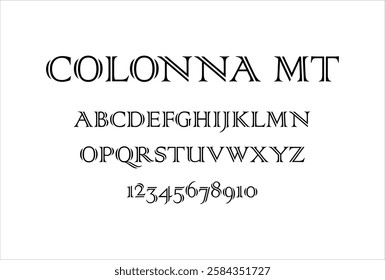 Colonna MT font for logo and headline. Isolated vector typeset