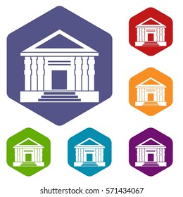 Colonnade icons set rhombus in different colors isolated on white background
