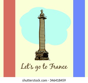 Colonne Vendome.Paris,France Vector travel destinations, hand drawn graphic elements for traveling to France.