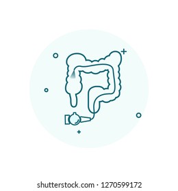 Colonoscopy vector icon with green outline. Medical investigation of the large intestine