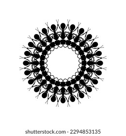 Colony of the Ant Silhouette Circle Shape Composition for Art Illustration, Logo, Pictogram, Website, or Graphic Design Element. Vector Illustration