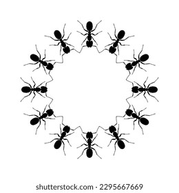 Colonia de la Ant Silhouette Circle Composition for Art Illustration, Logo, Pictogram, Website o Elemento de Diseño Gráfico. Ilustración vectorial