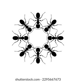 Colony of the Ant Silhouette Circle Shape Composition for Art Illustration, Logo, Pictogram, Website, or Graphic Design Element. Vector Illustration