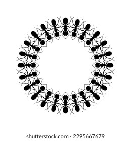 Colony of the Ant Silhouette Circle Shape Composition for Art Illustration, Logo, Pictogram, Website, or Graphic Design Element. Vector Illustration