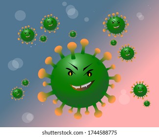 Colonia de virus verdes fue presentada por un personaje de dibujos animados. El virus tiene forma de círculo y tiene espinas.