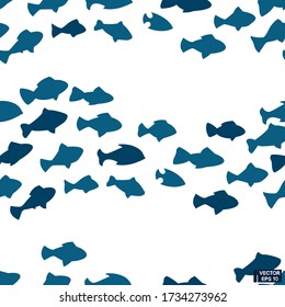 Colony of small fish. Silhouettes of groups of sea fishes.