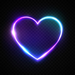 Color 3d Bright Heart. Electric Neon Sign. Retro Neon Heart Sign On Transparent Background. Design Element For Happy Valentine's Day. Ready For Your Design, Greeting Card, Banner. Vector Illustration.