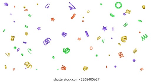 Color 3D confetti background. Confetti template isolated on white. Festive background for birthday party invitation. Vector illustration