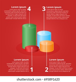 Color 3D cylinders of different heights. Colorful elements for infographics. Vector illustration.