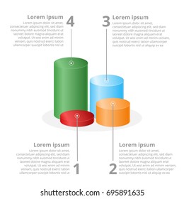 Color 3D cylinders of different heights. Colorful elements for infographics. Vector illustration.