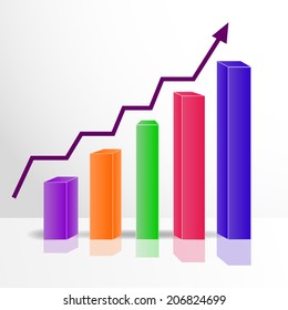 Color 3D growth chart on the mirror surface, vector