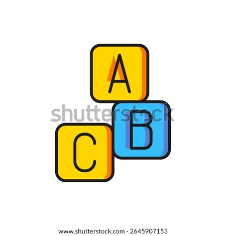 Color ABC blocks icon isolated on white background. Alphabet cubes with letters A,B,C. Flat filled outline style with shadow. Vector